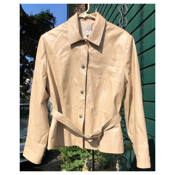 Women's Nine West Pebbled Leather Belted Jacket, Tan, Size L/XL